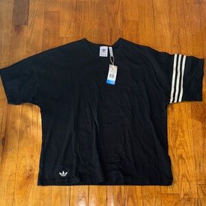 Adidas Black Tee with White Stripes